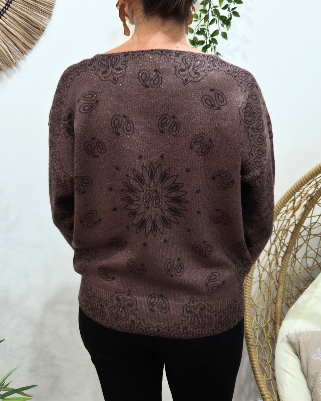 Pull femme col V pailleté Rina