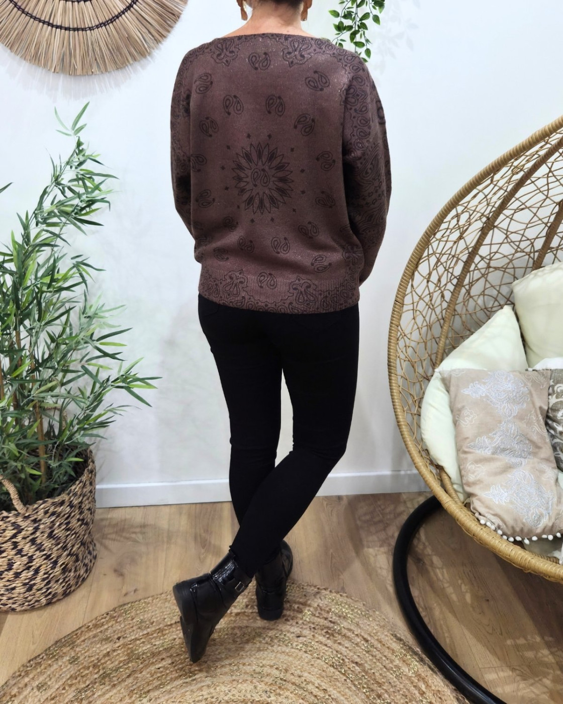 Pull femme col V pailleté Rina