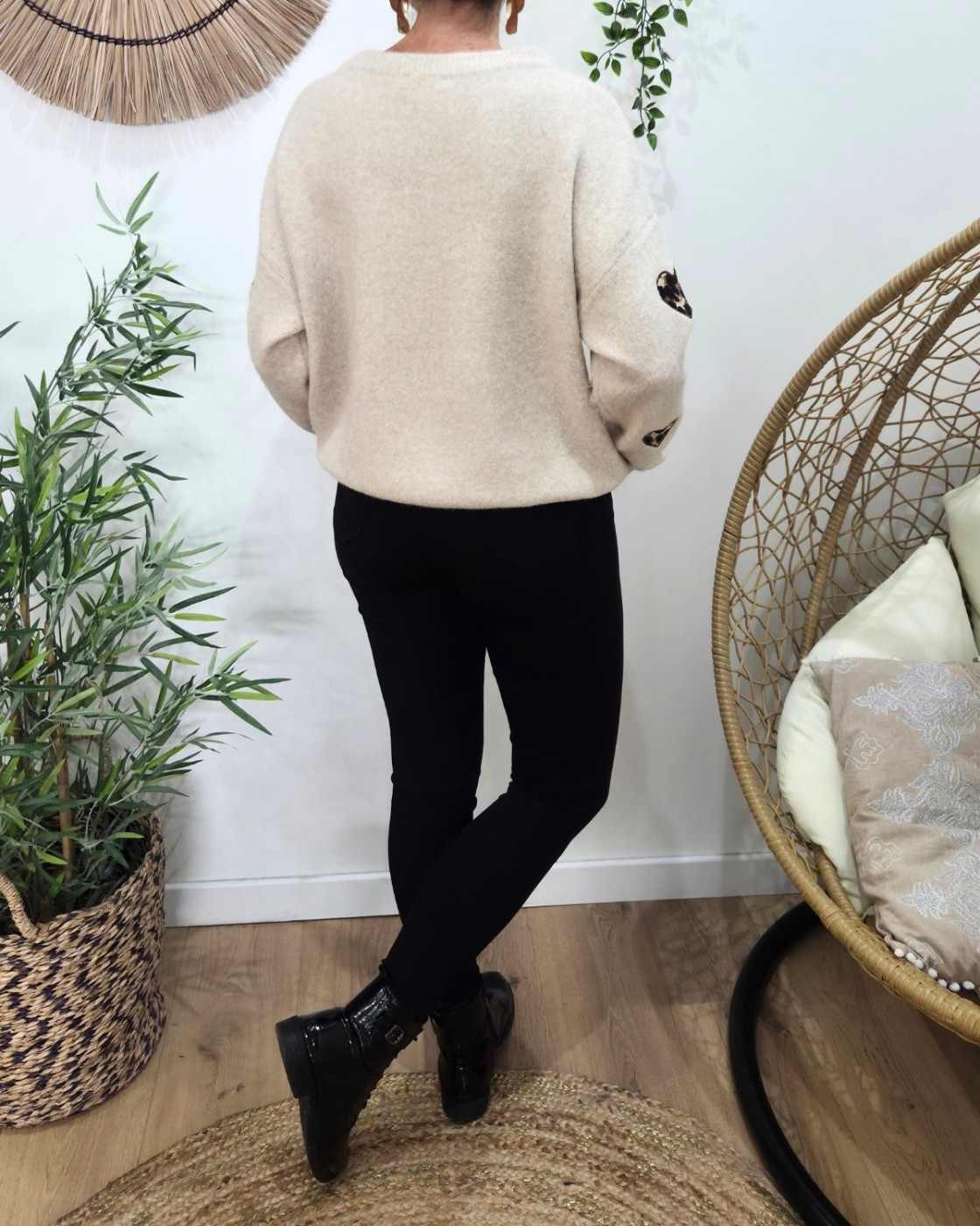 Pull femme beige coeurs léopards Thordis