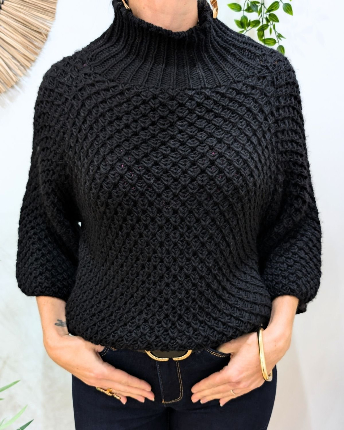 Pull femme grosse maille col montant Ophéane