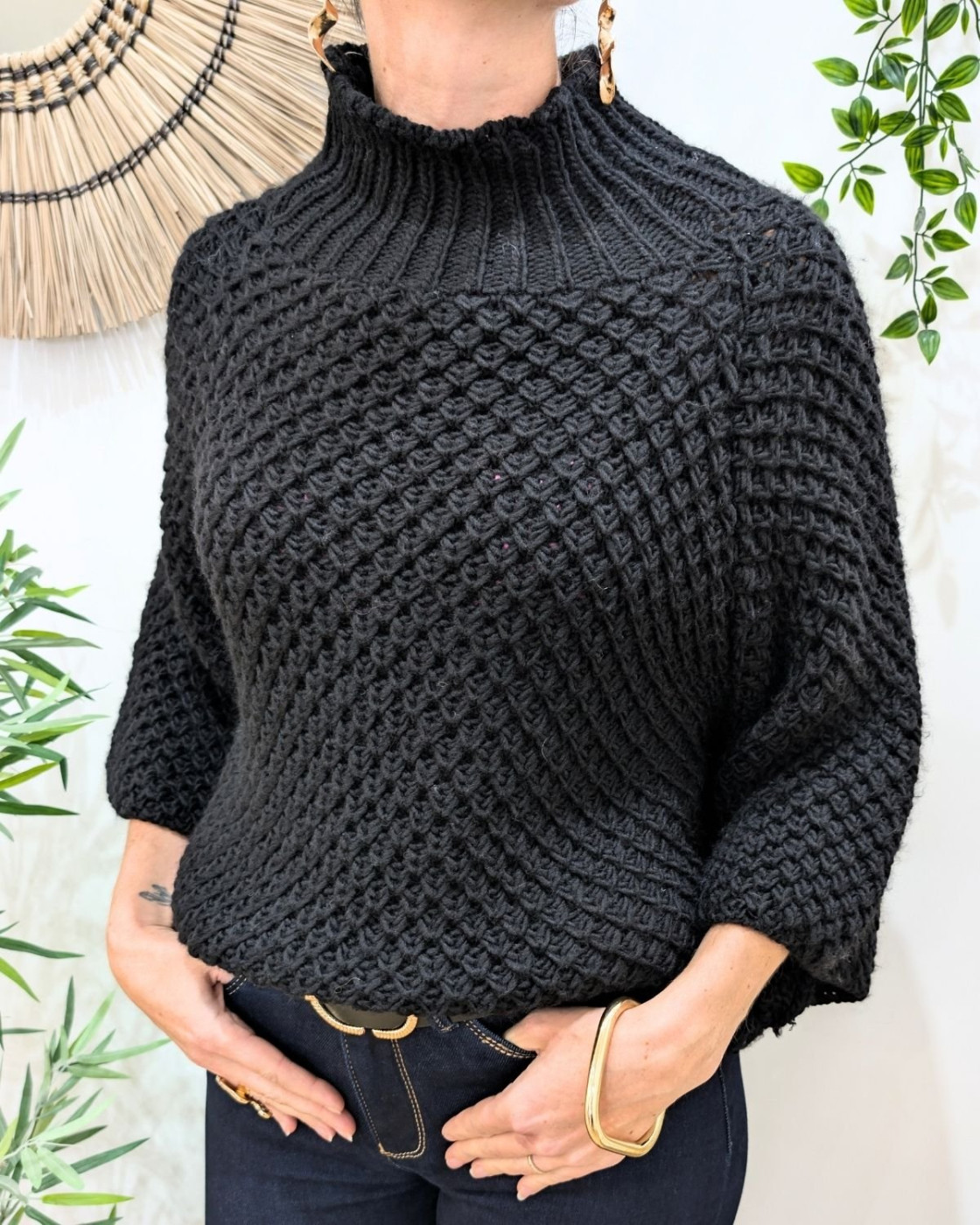 Pull femme grosse maille col montant Ophéane