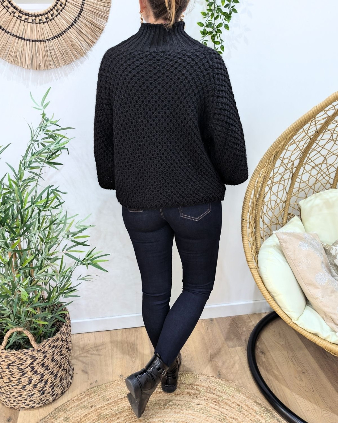 Pull femme grosse maille col montant Ophéane