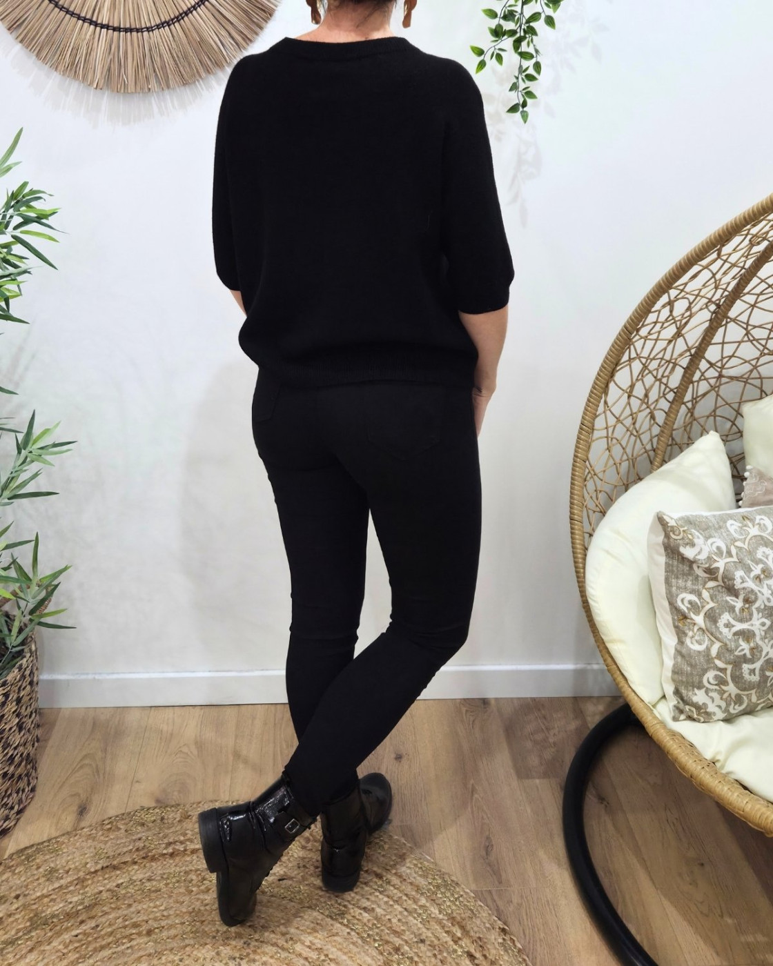 Pull court femme uni col rond team champagne doré Clématite