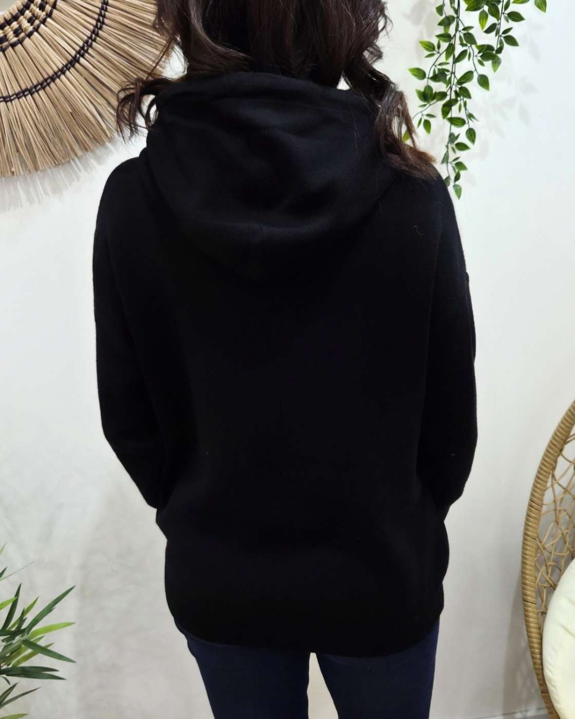 Pull à capuche femme noir et léopard Cool Mom Club