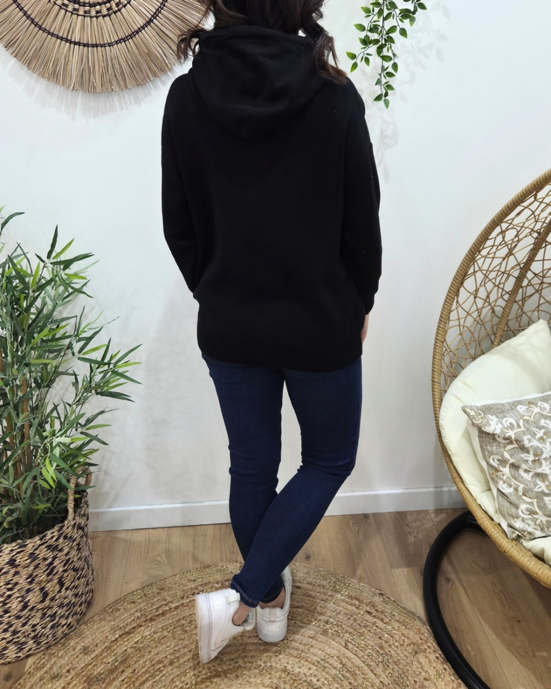 Pull à capuche femme noir et léopard Cool Mom Club