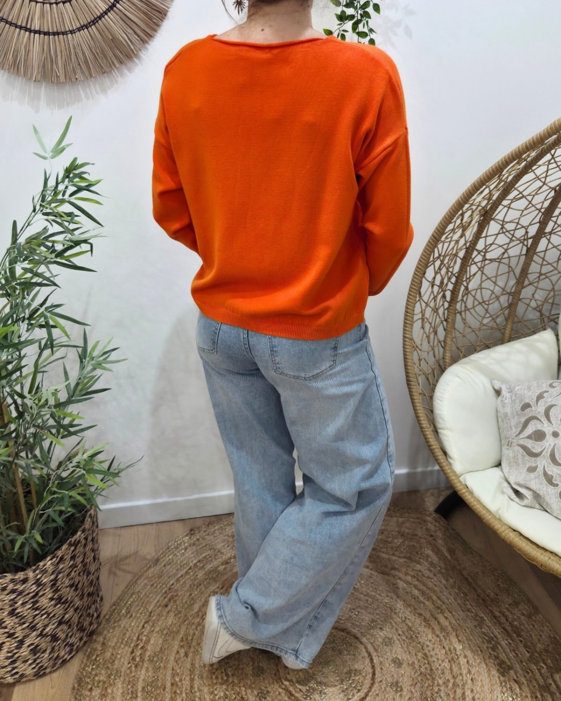 Pull femme col V j'adore pailleté