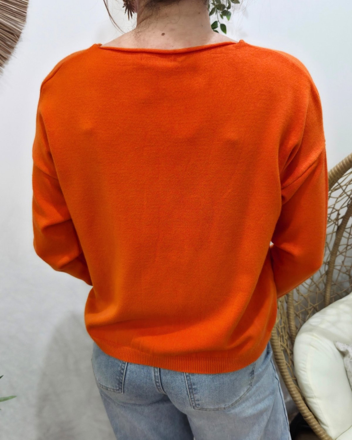 Pull femme col V j'adore pailleté