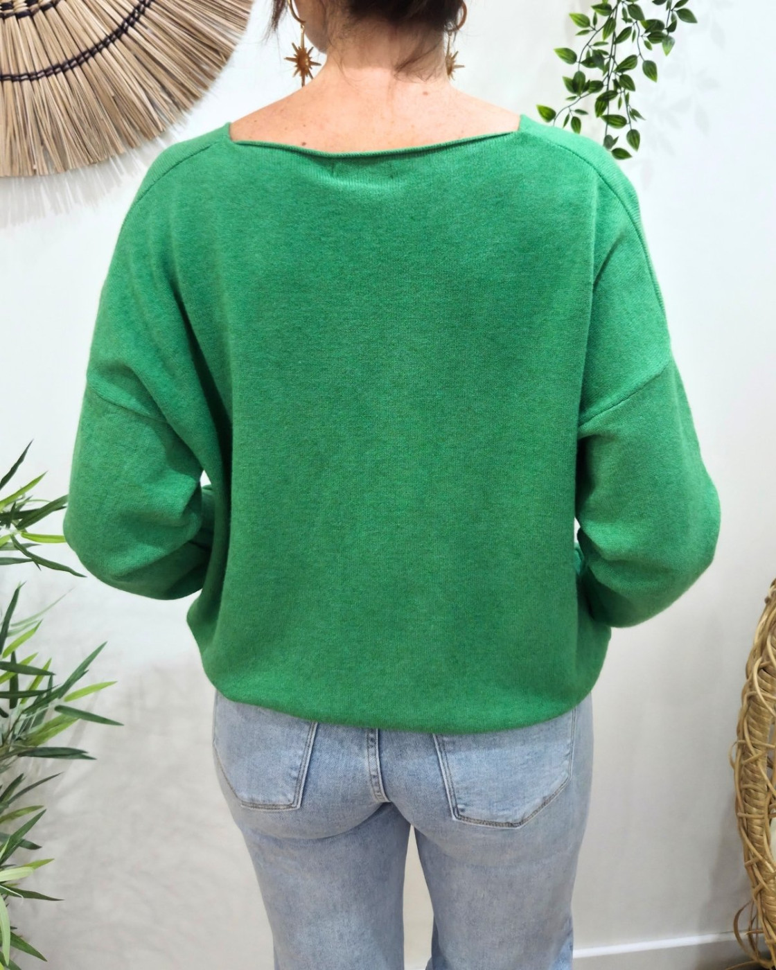 Pull femme col V j'adore pailleté