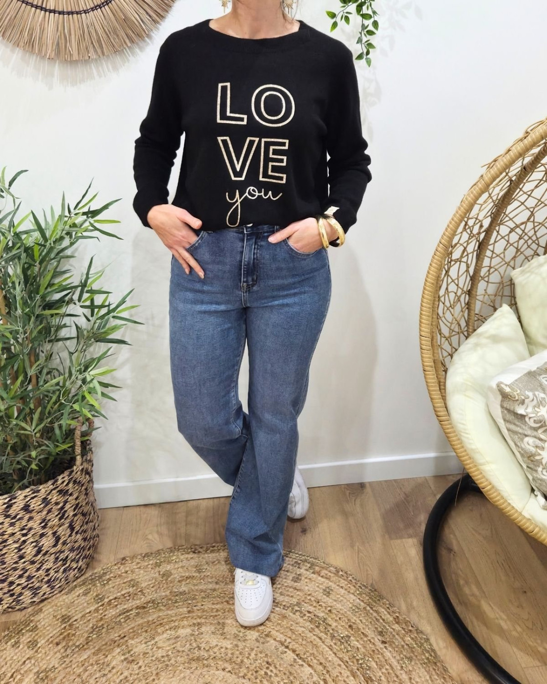 Pull femme LOVE YOU pailleté col rond