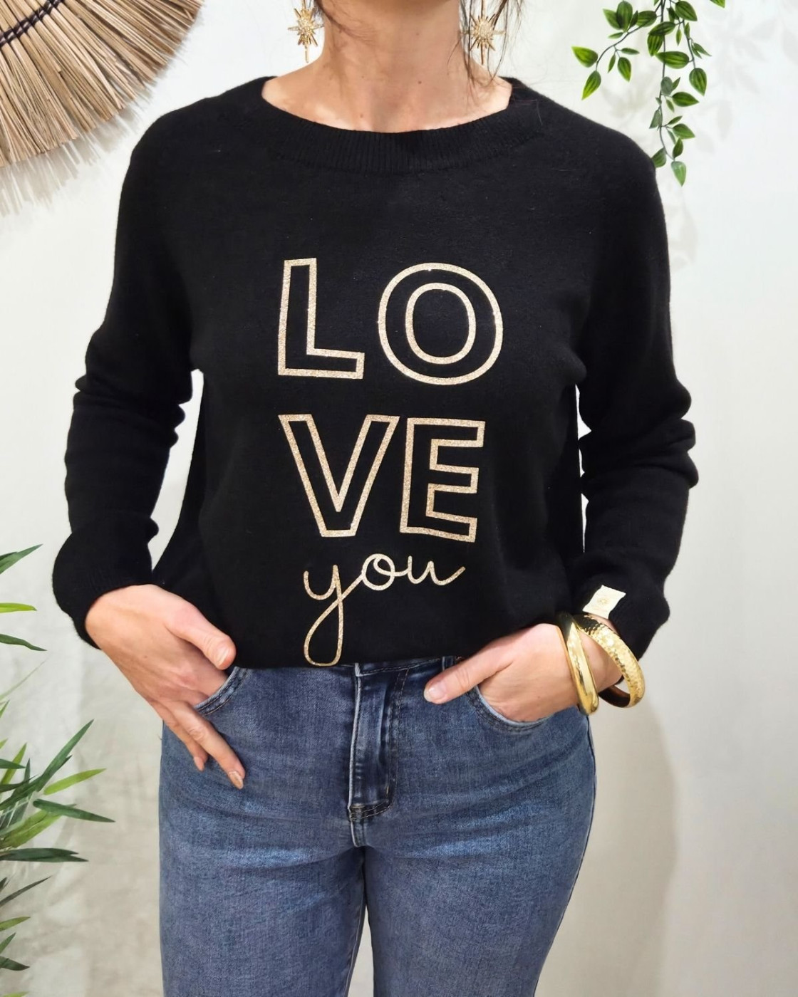 Pull femme LOVE YOU pailleté col rond