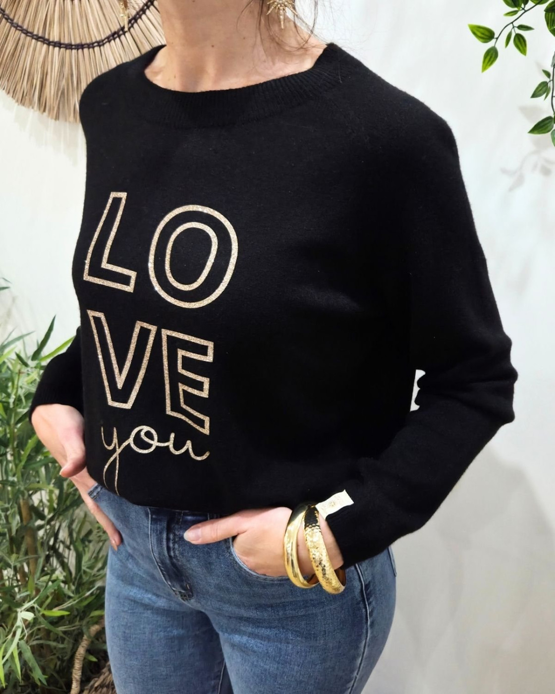 Pull femme LOVE YOU pailleté col rond