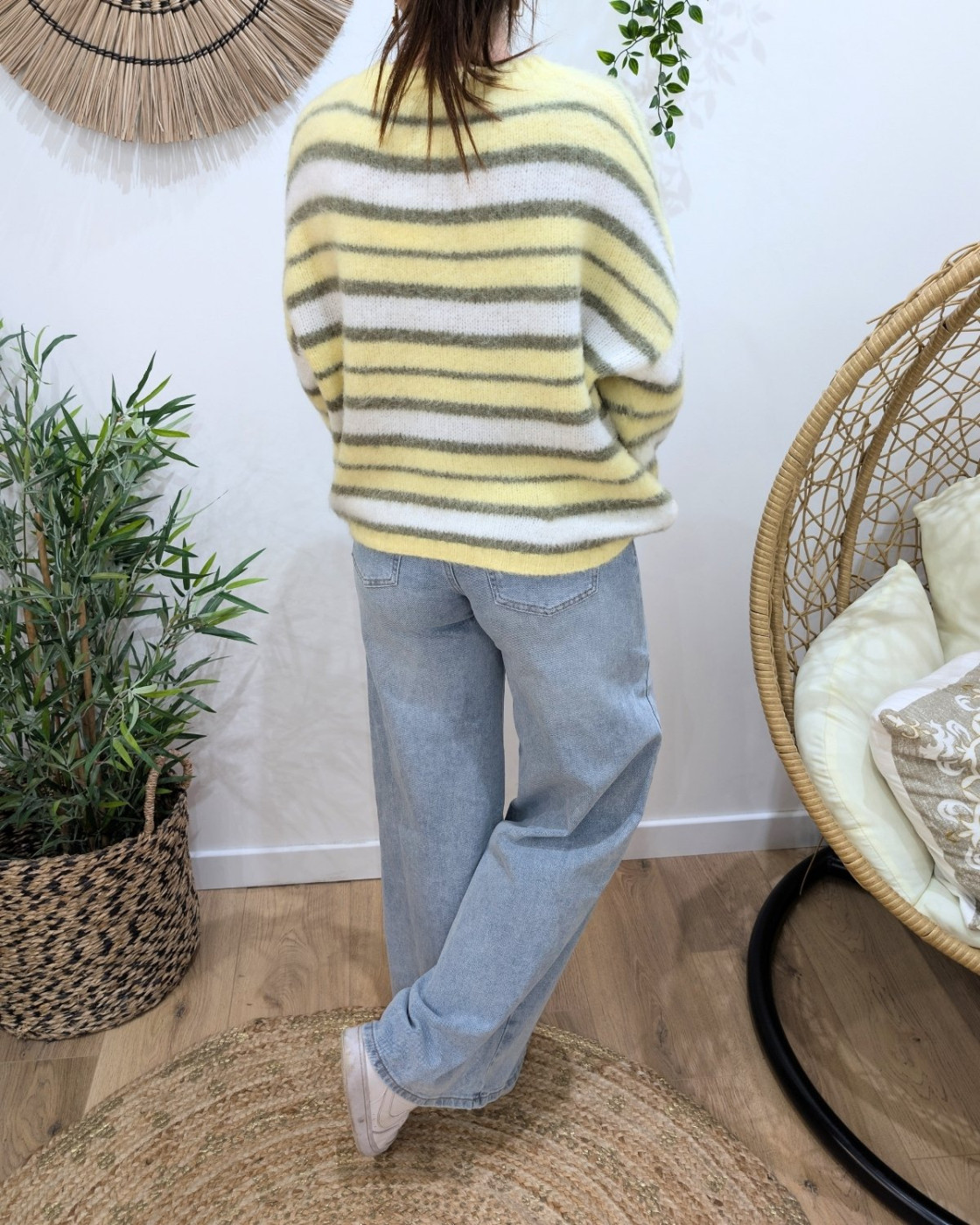 Pull femme rayures grises