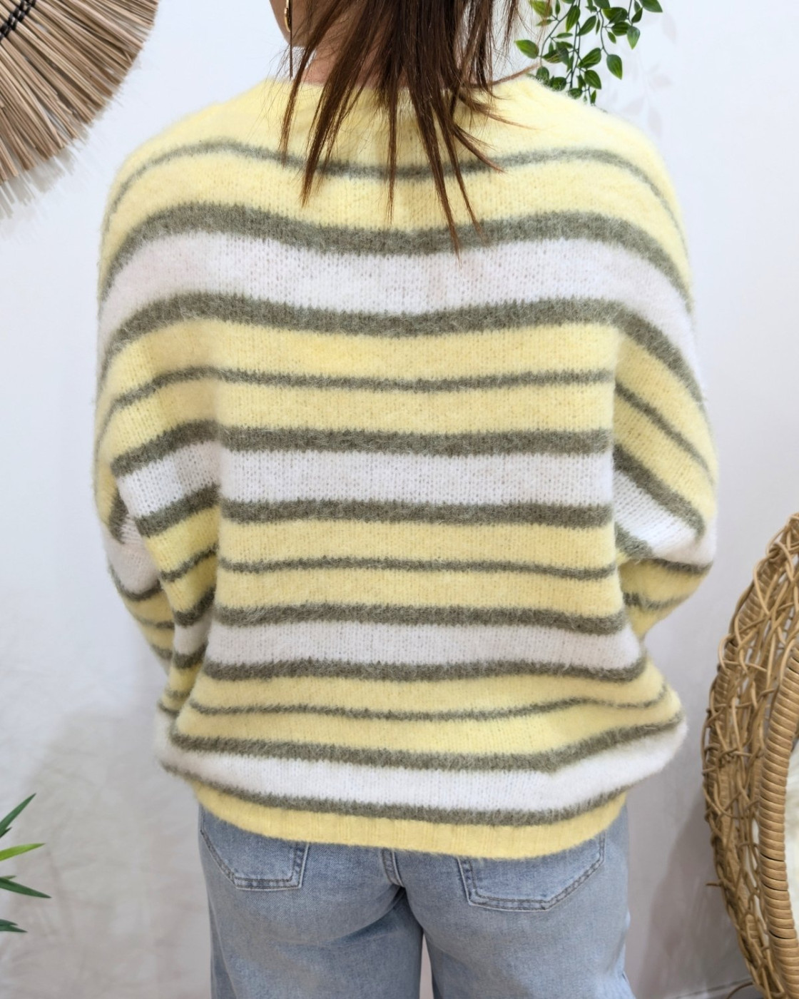 Pull femme rayures grises