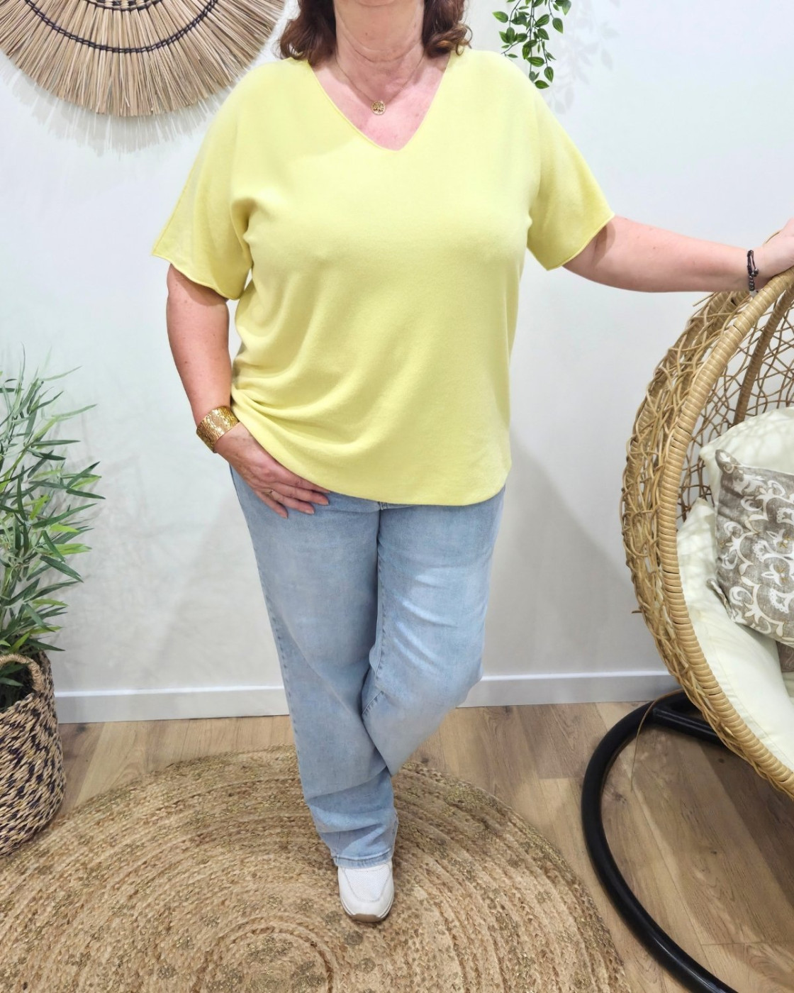 Pull fin femme oversize manches courtes