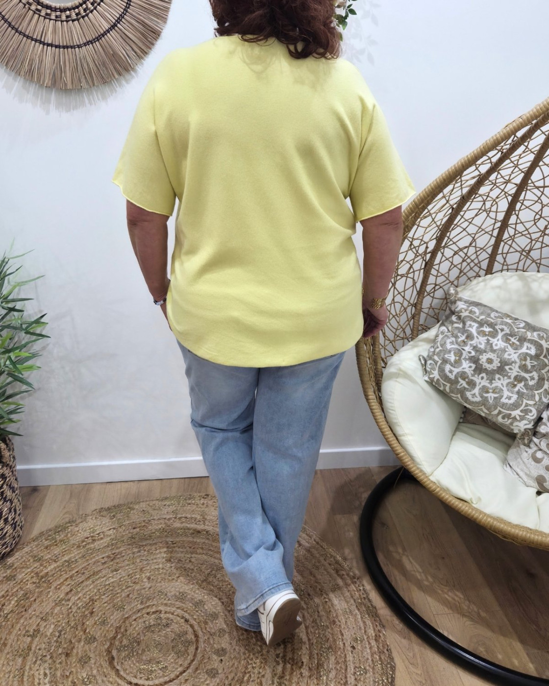 Pull fin femme oversize manches courtes