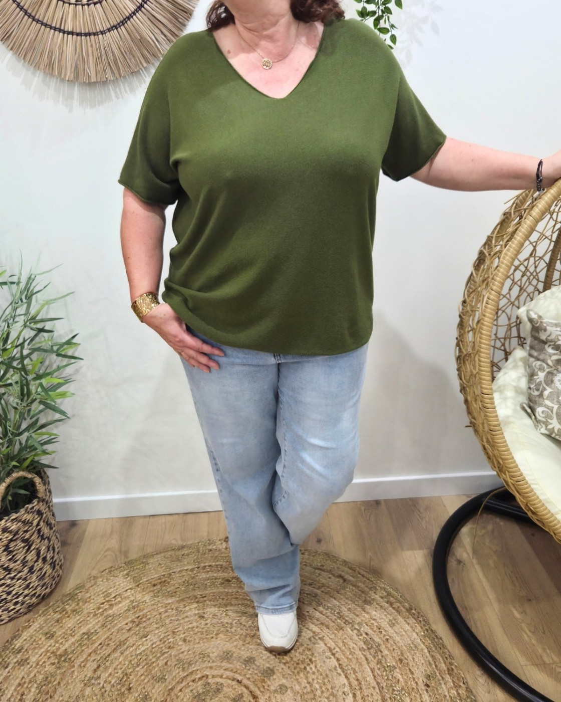 Pull fin femme oversize manches courtes