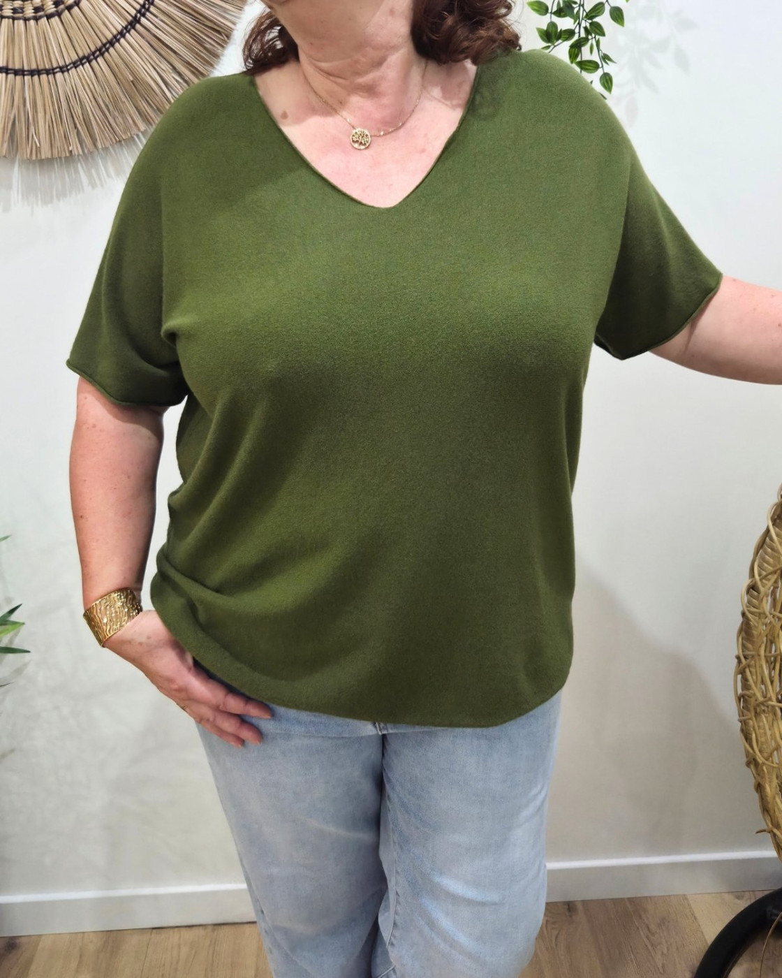 Pull fin femme oversize manches courtes