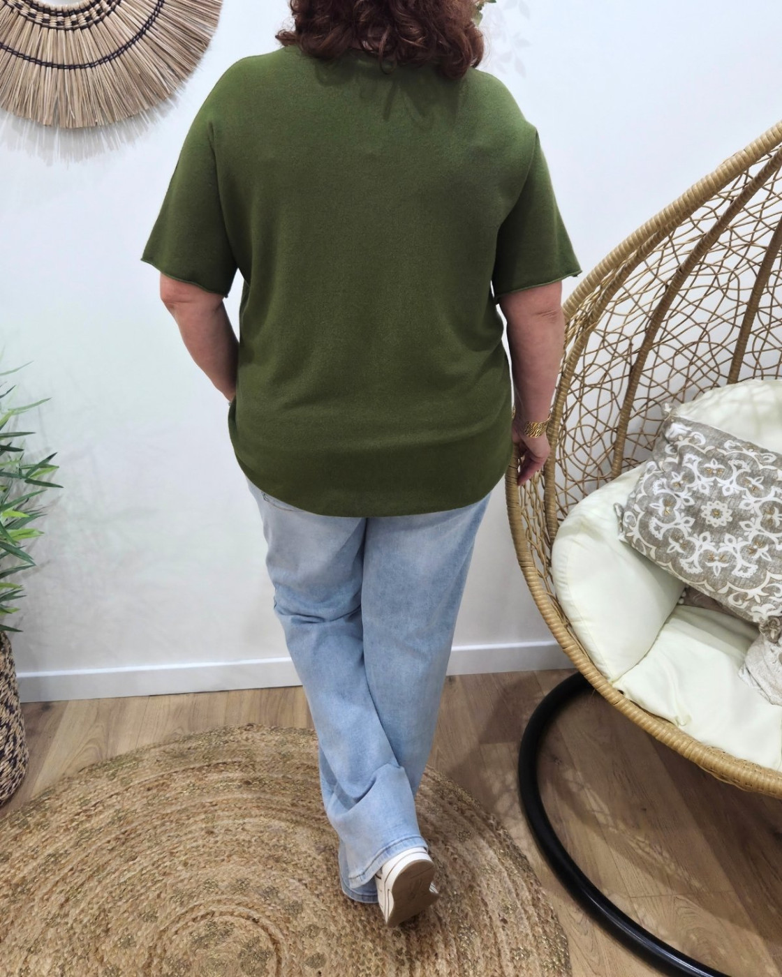 Pull fin femme oversize manches courtes