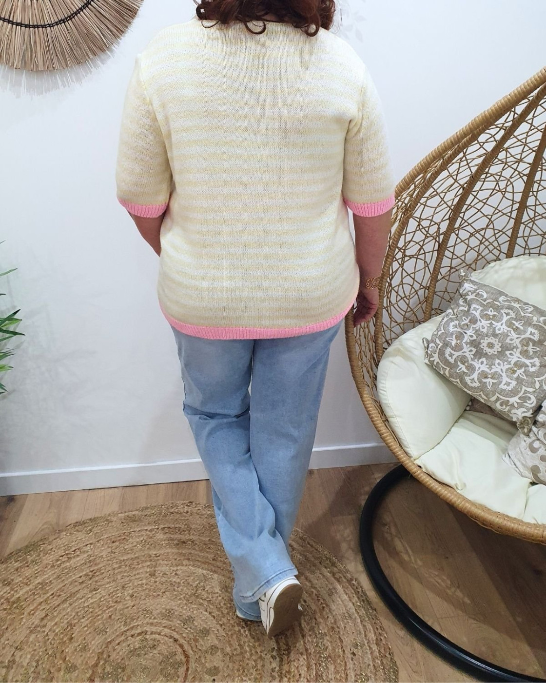 Pull femme rayures manches courtes