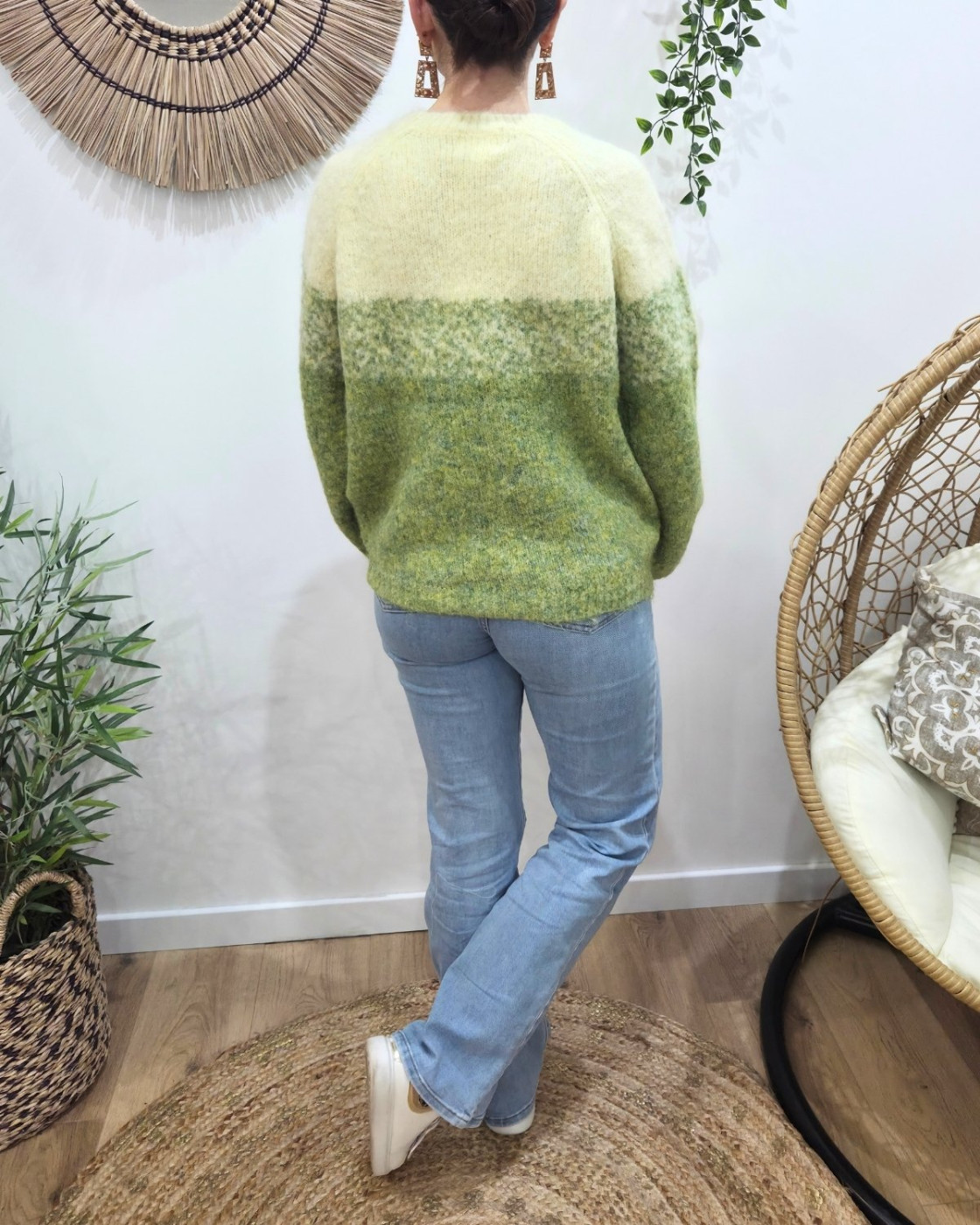 Pull femme jaune et vert pailleté Mahala