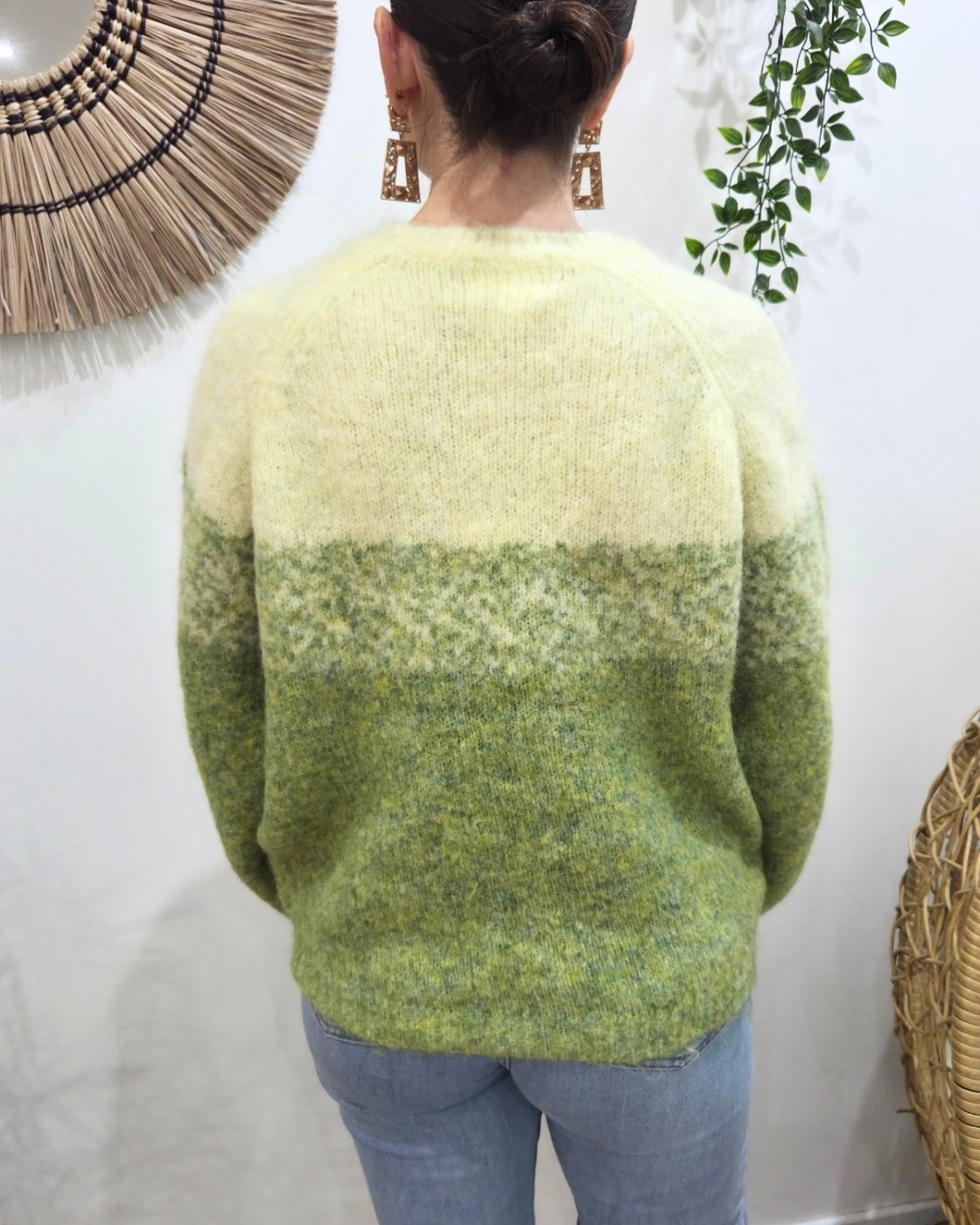 Pull femme jaune et vert pailleté Mahala