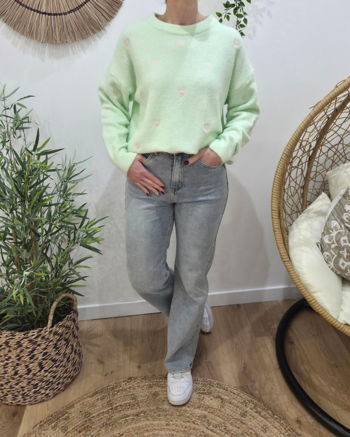 Pull femme col rond coeur suédine