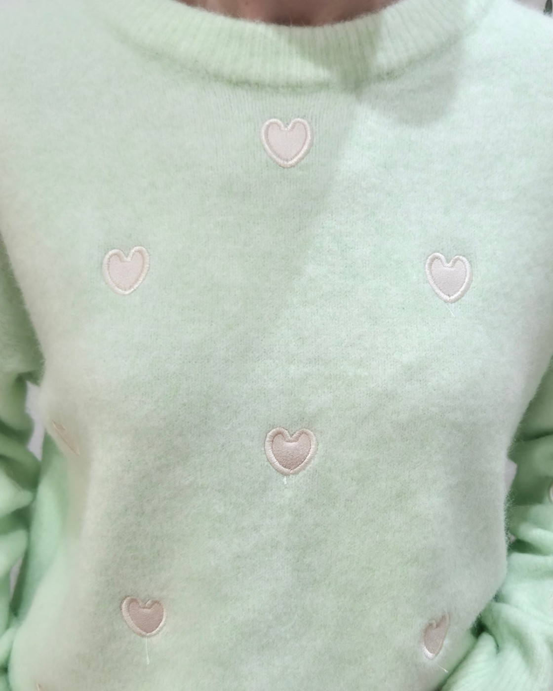 Pull femme col rond coeur suédine