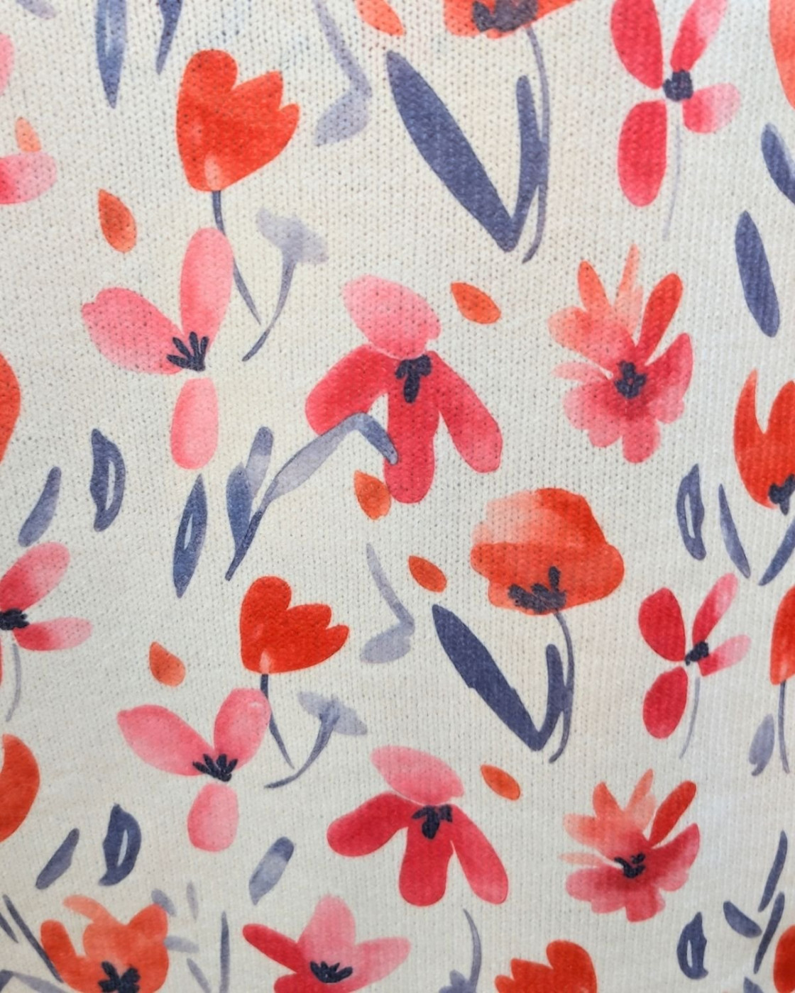 Pull femme col V beige rouge et bleu