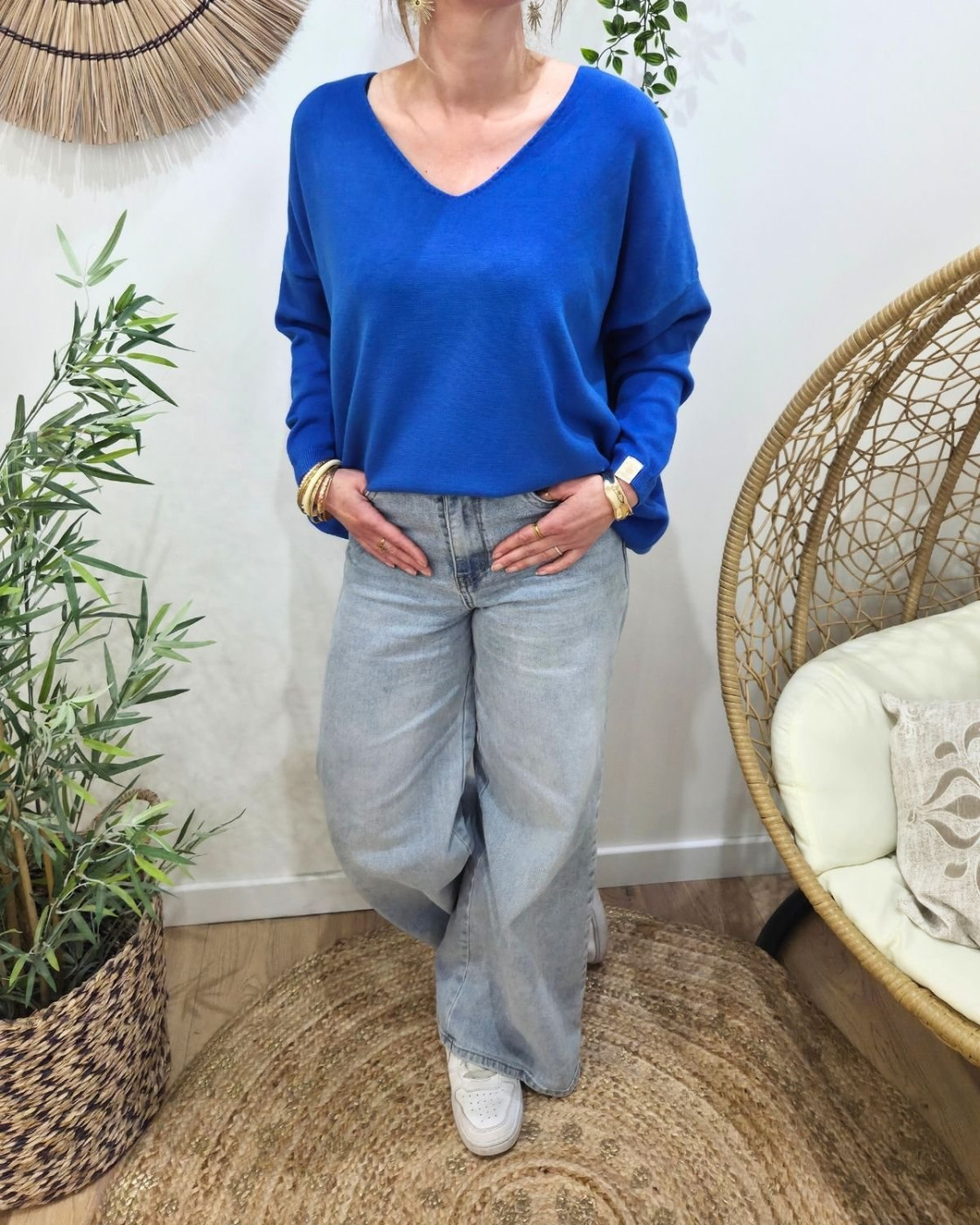 Pull femme col V dos Iconic pailleté