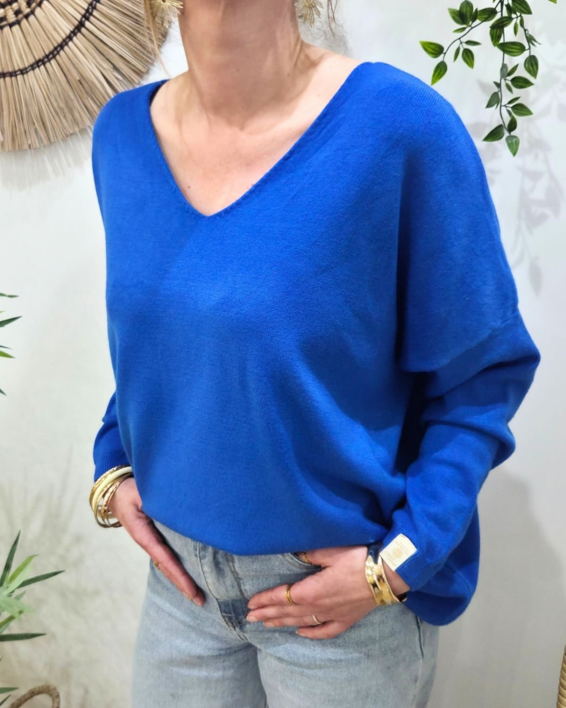 Pull femme col V dos Iconic pailleté