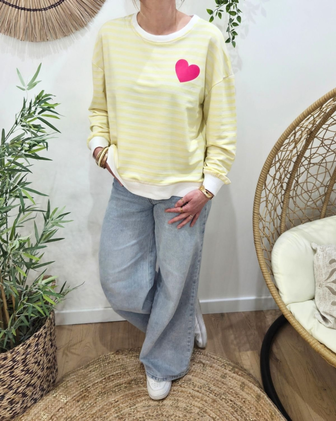 Pull sweat femme rayé coeur