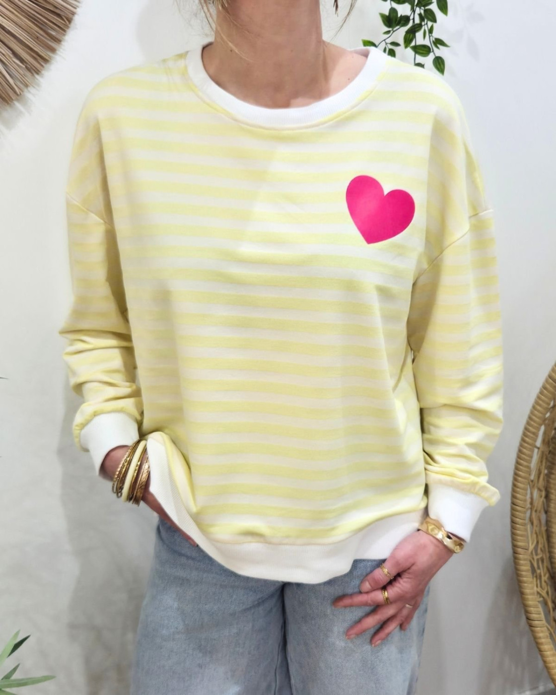 Pull sweat femme rayé coeur