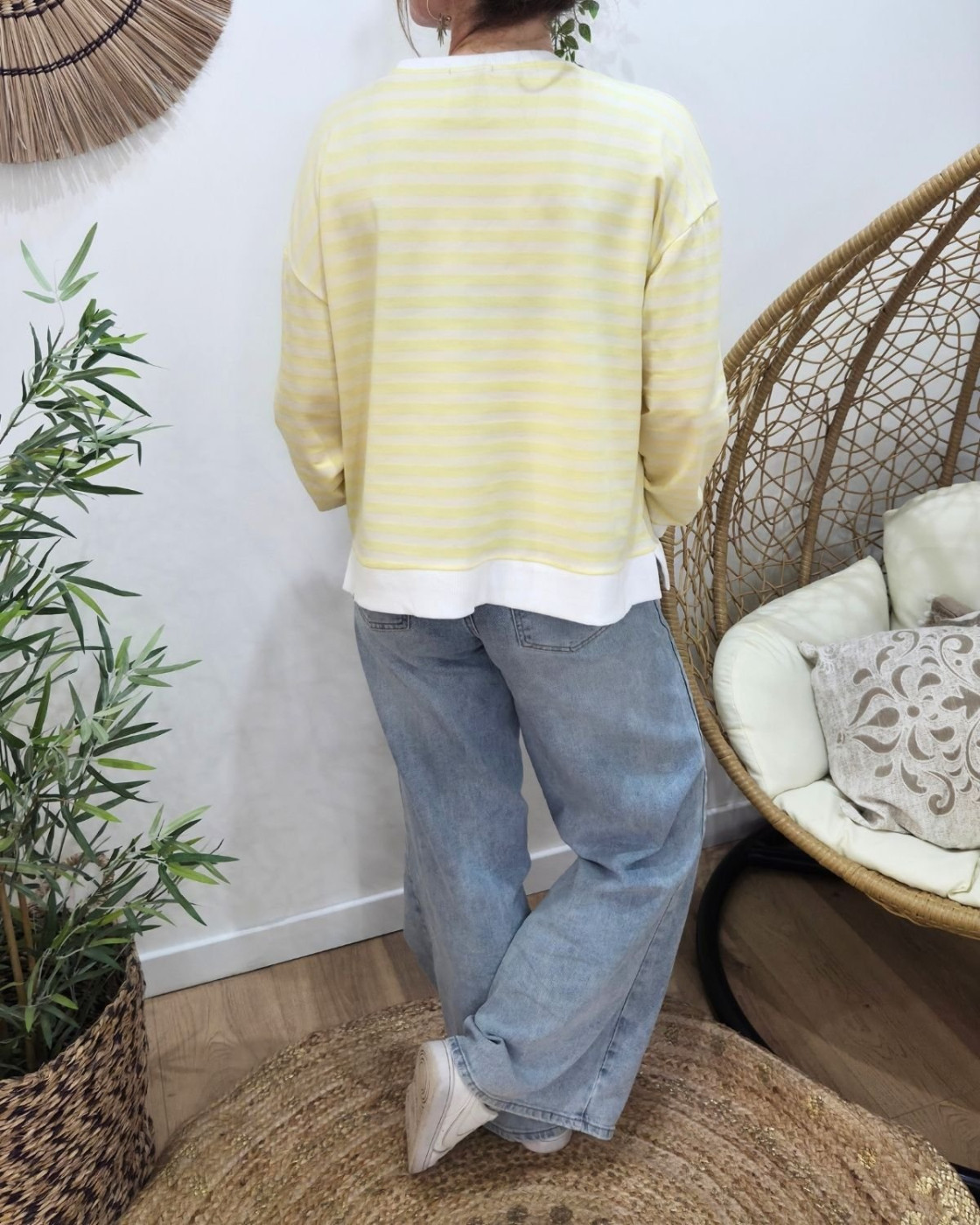 Pull sweat femme rayé coeur