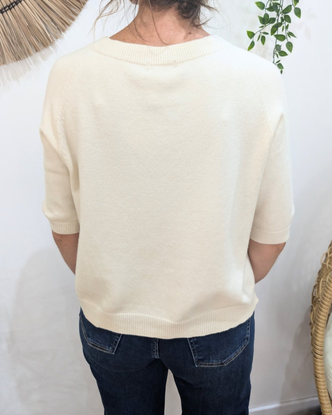 Pull court femme uni col rond Trop classe pour être sobre doré 