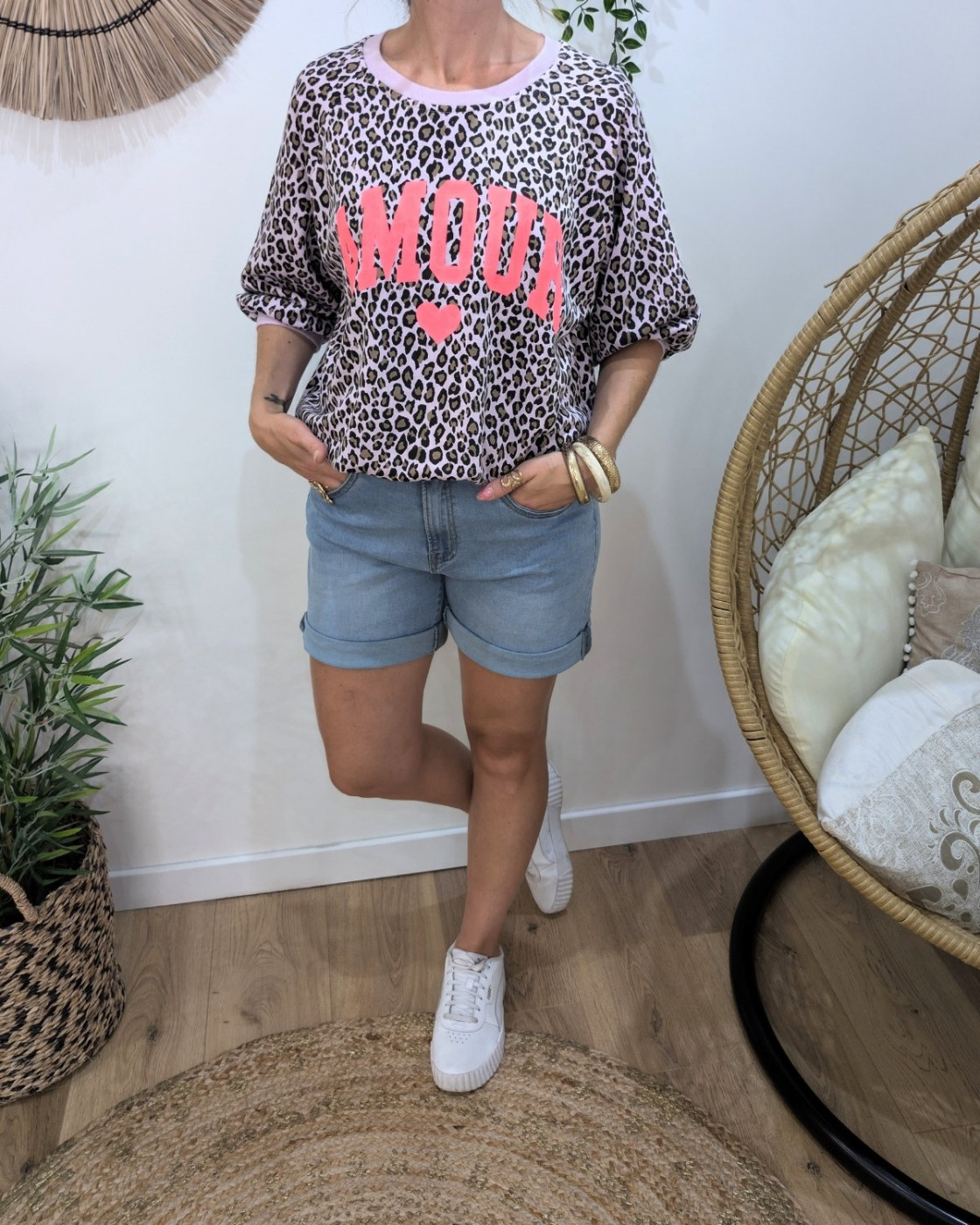 Pull sweat femme léopard Amour