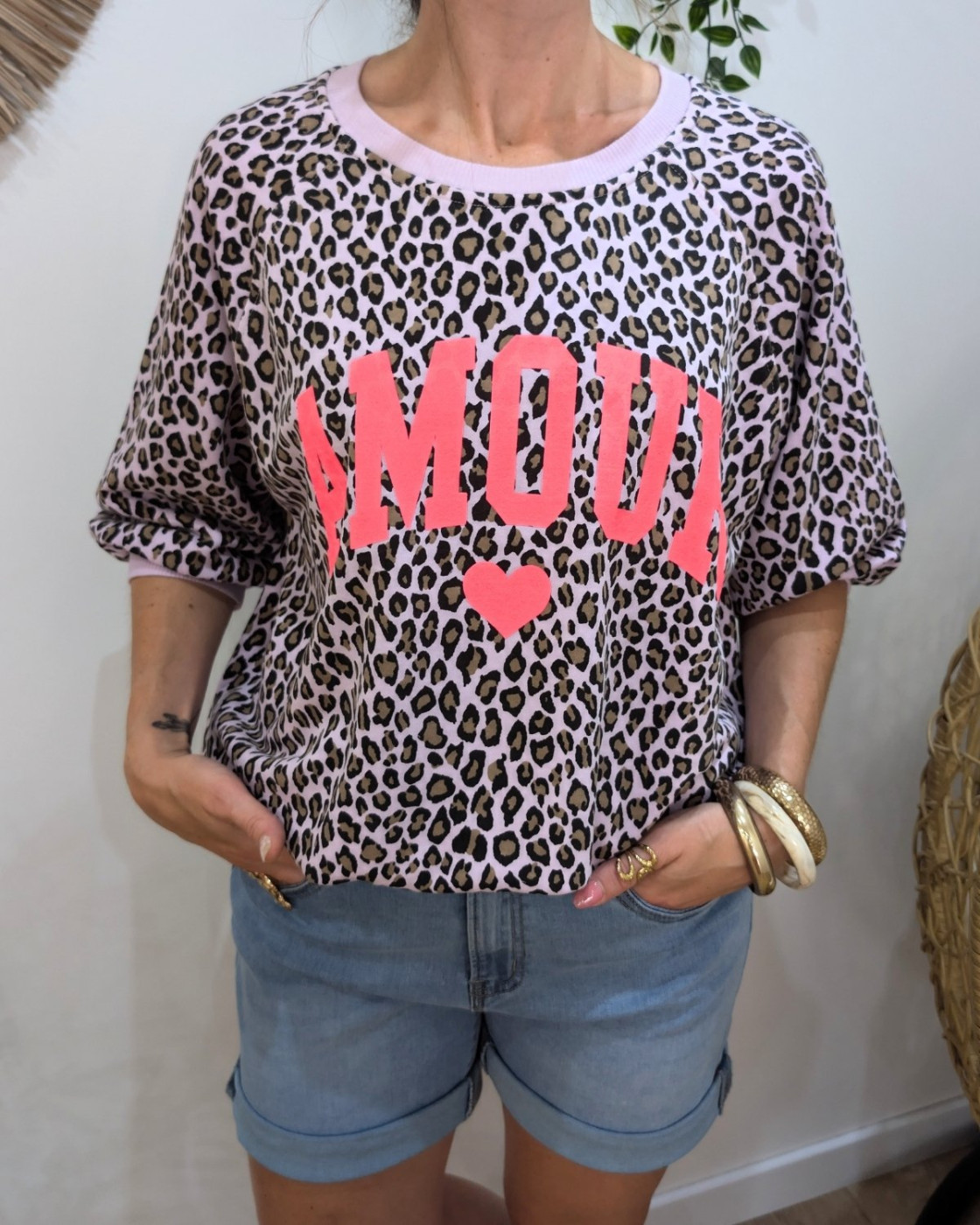 Pull sweat femme léopard Amour