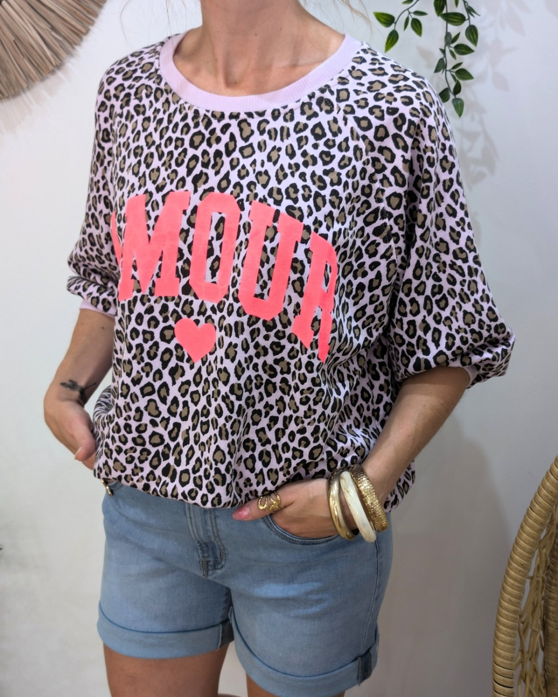 Pull sweat femme léopard Amour