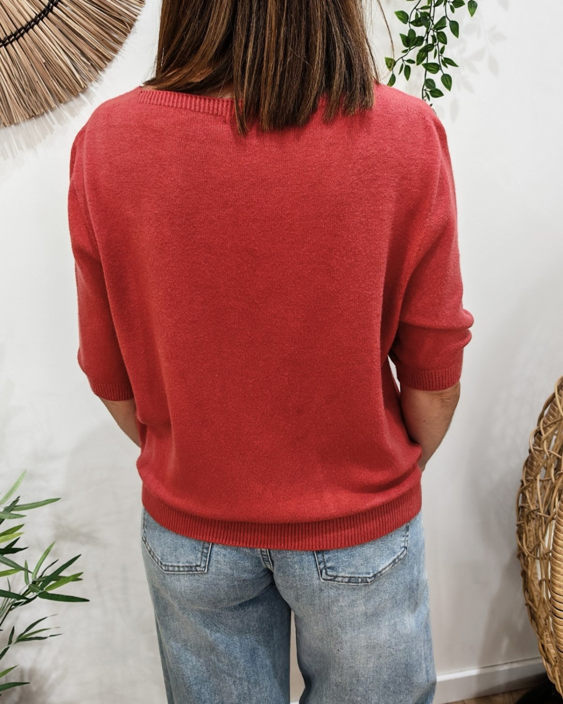 Pull court femme uni manches courtes col V Cordelia