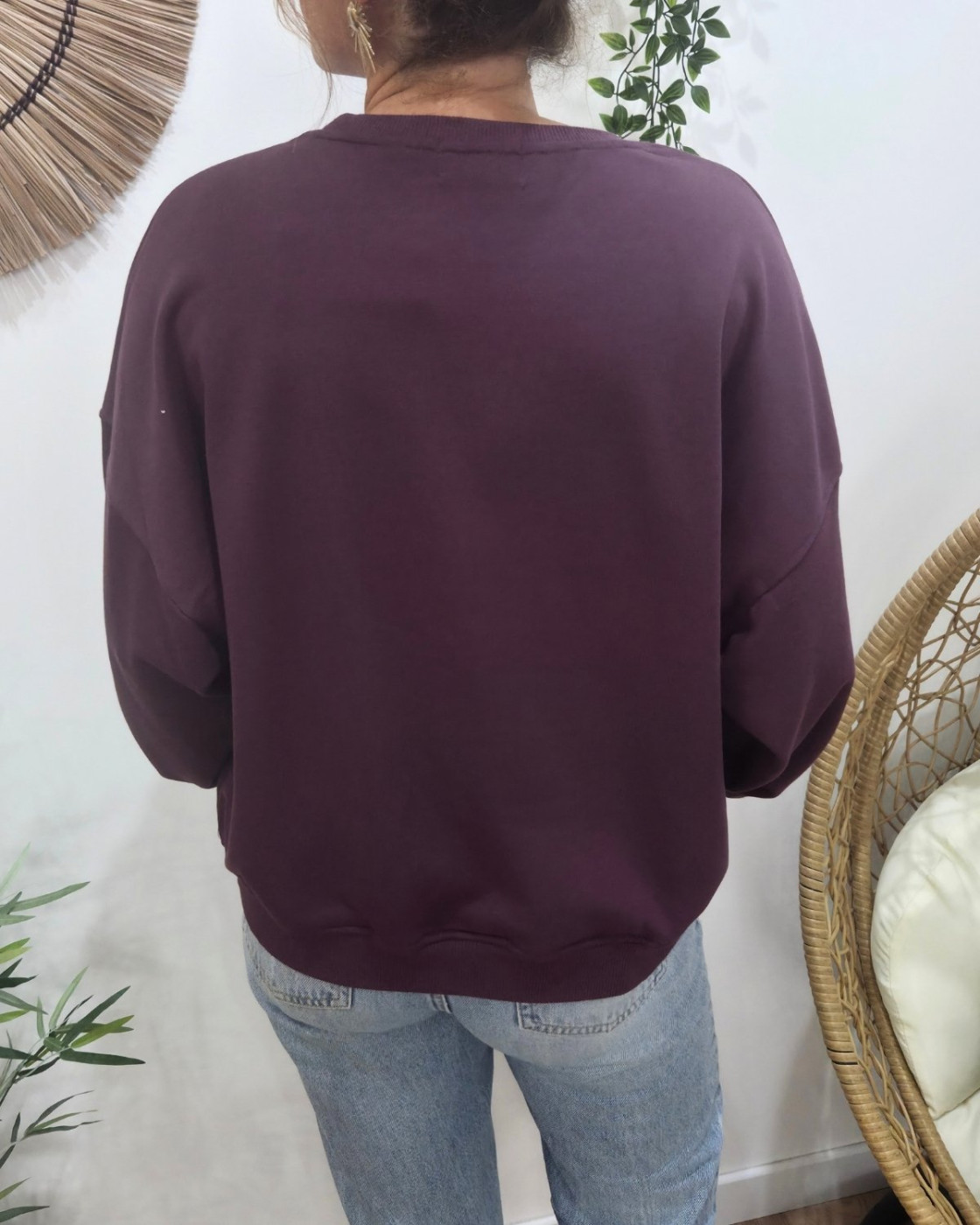 Sweat femme prune broderie DRAMA QUEEN fuchsia