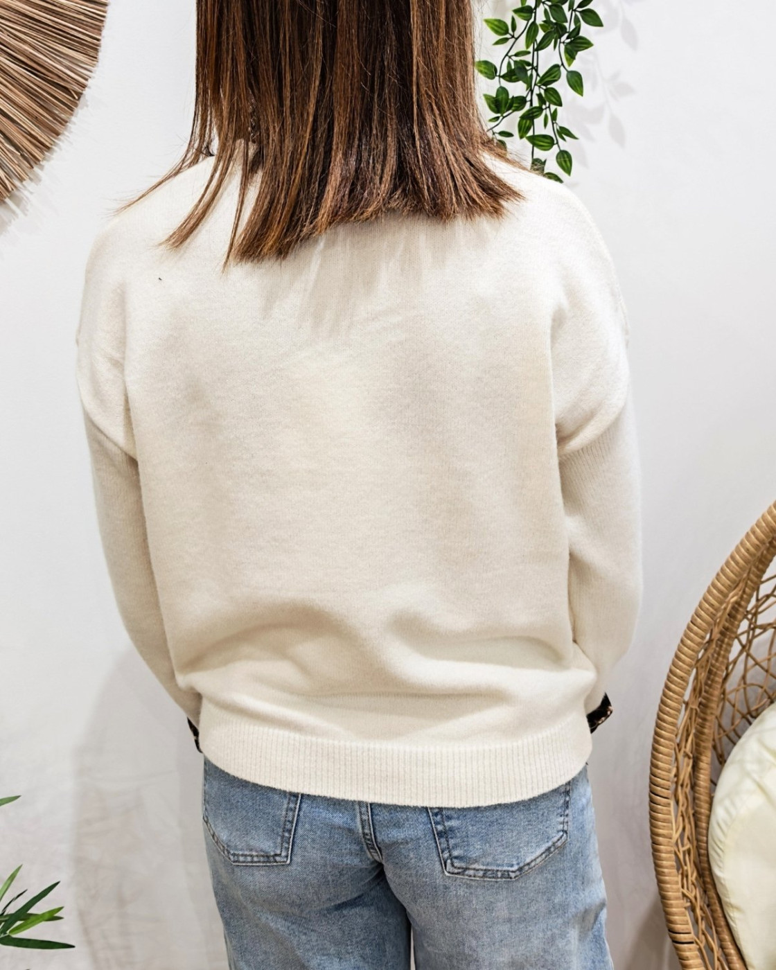 Pull femme beige ICONIC club léopard et rose