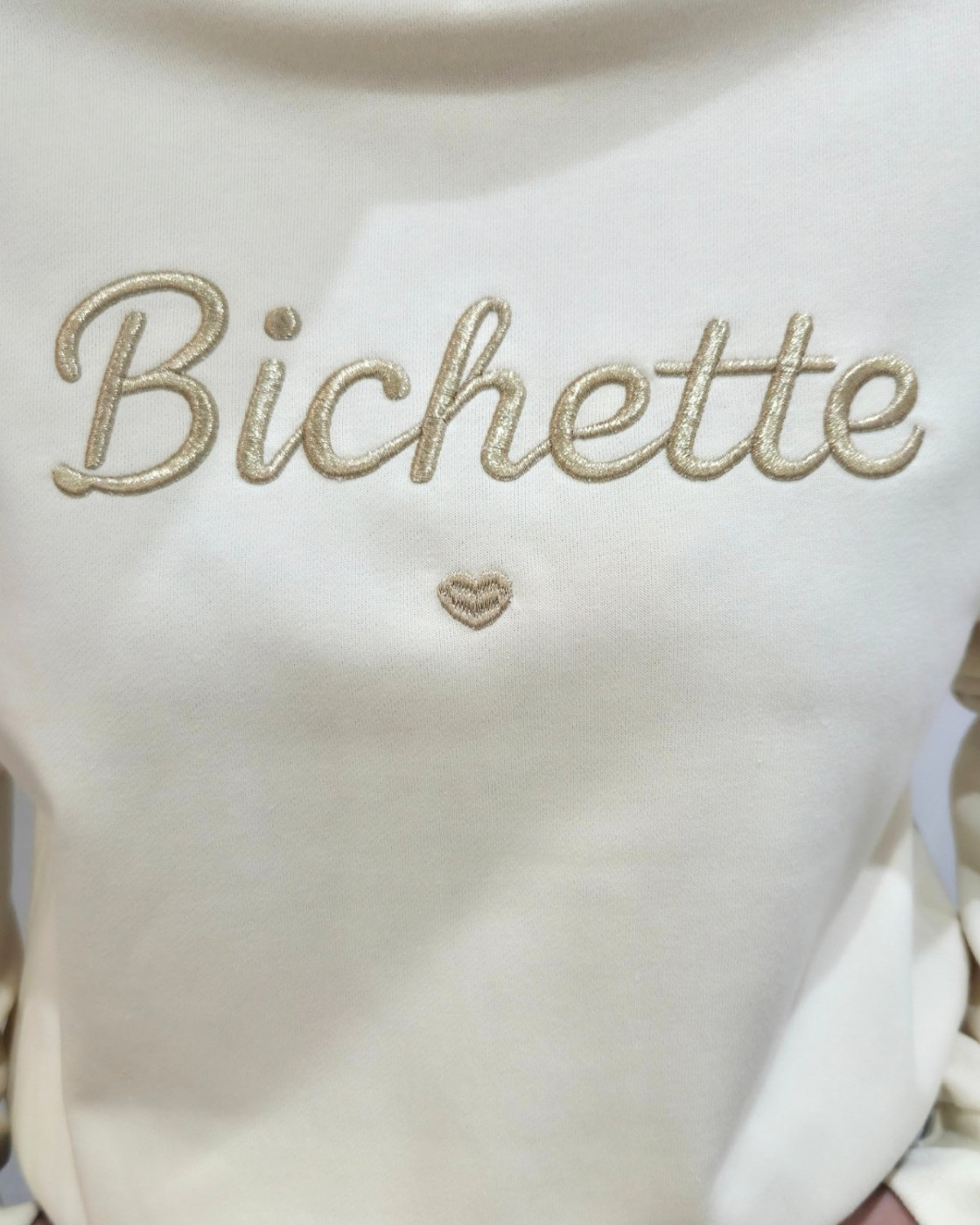 Sweat femme beige broderie Bichette dorée