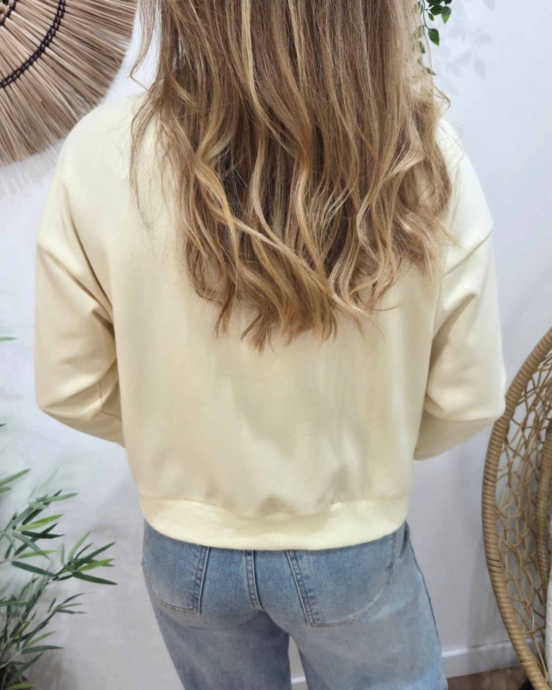 Sweat femme beige broderie Bichette dorée