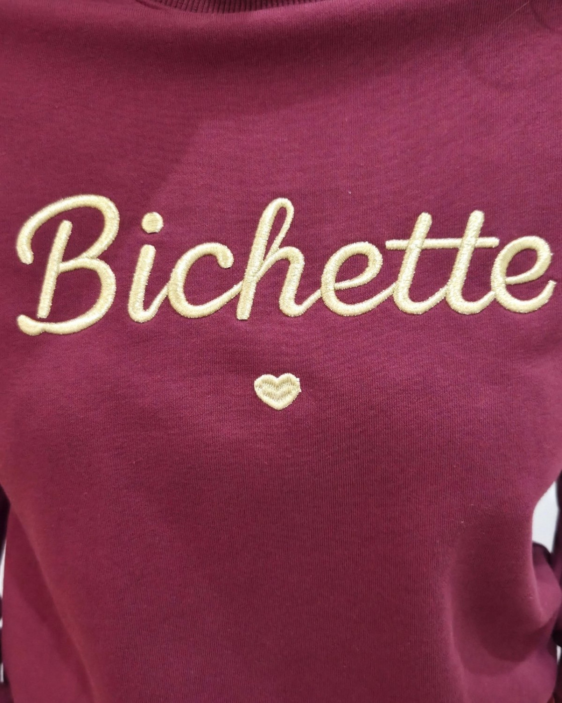 Sweat femme rouge bordeaux broderie Bichette dorée