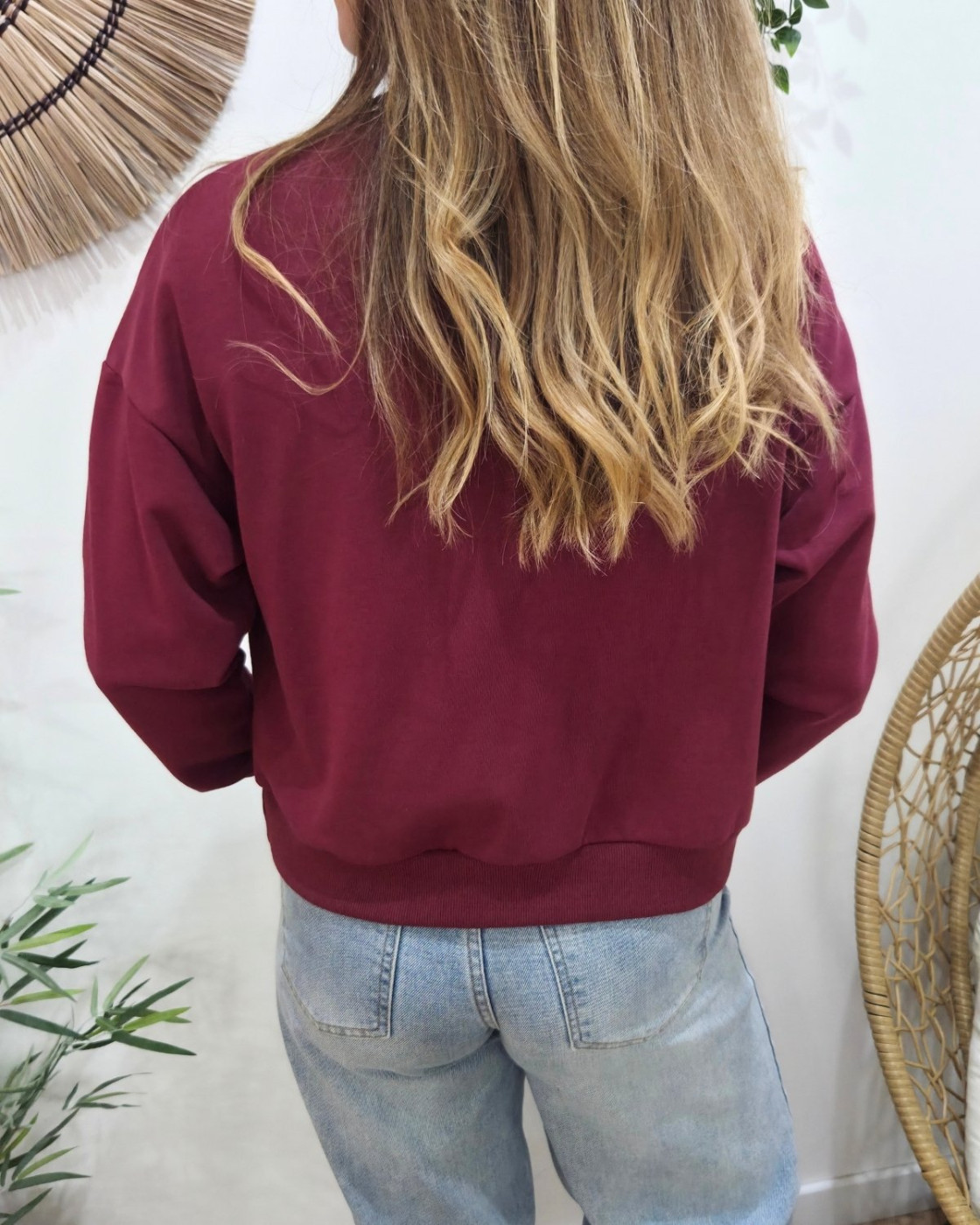 Sweat femme rouge bordeaux broderie Bichette dorée