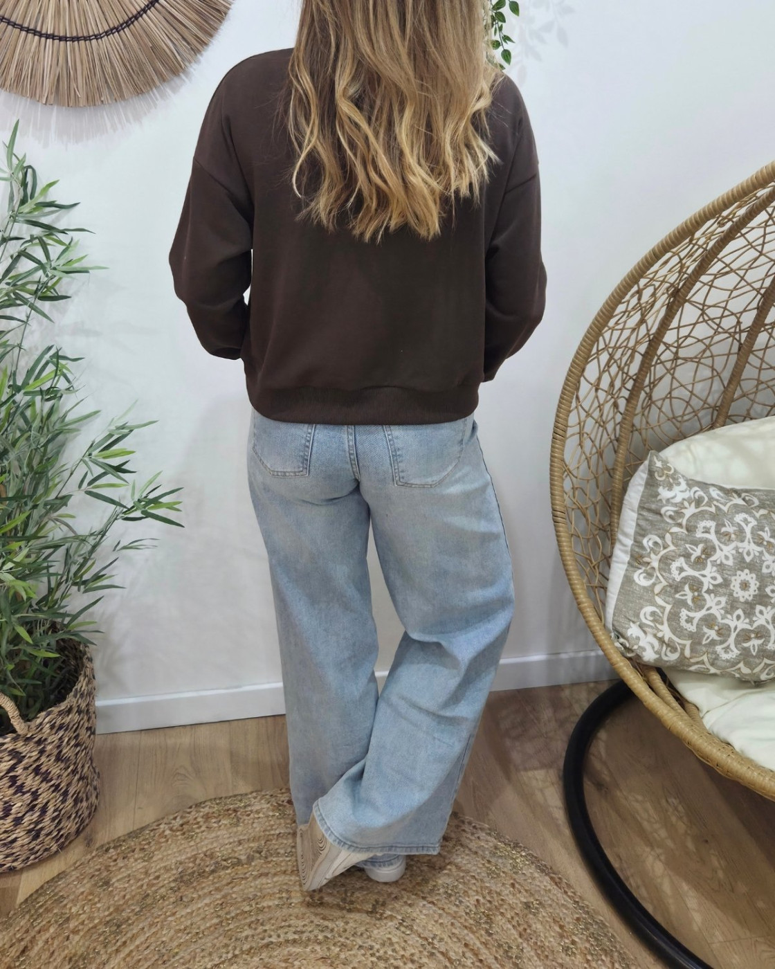 Sweat femme marron broderie Bichette dorée