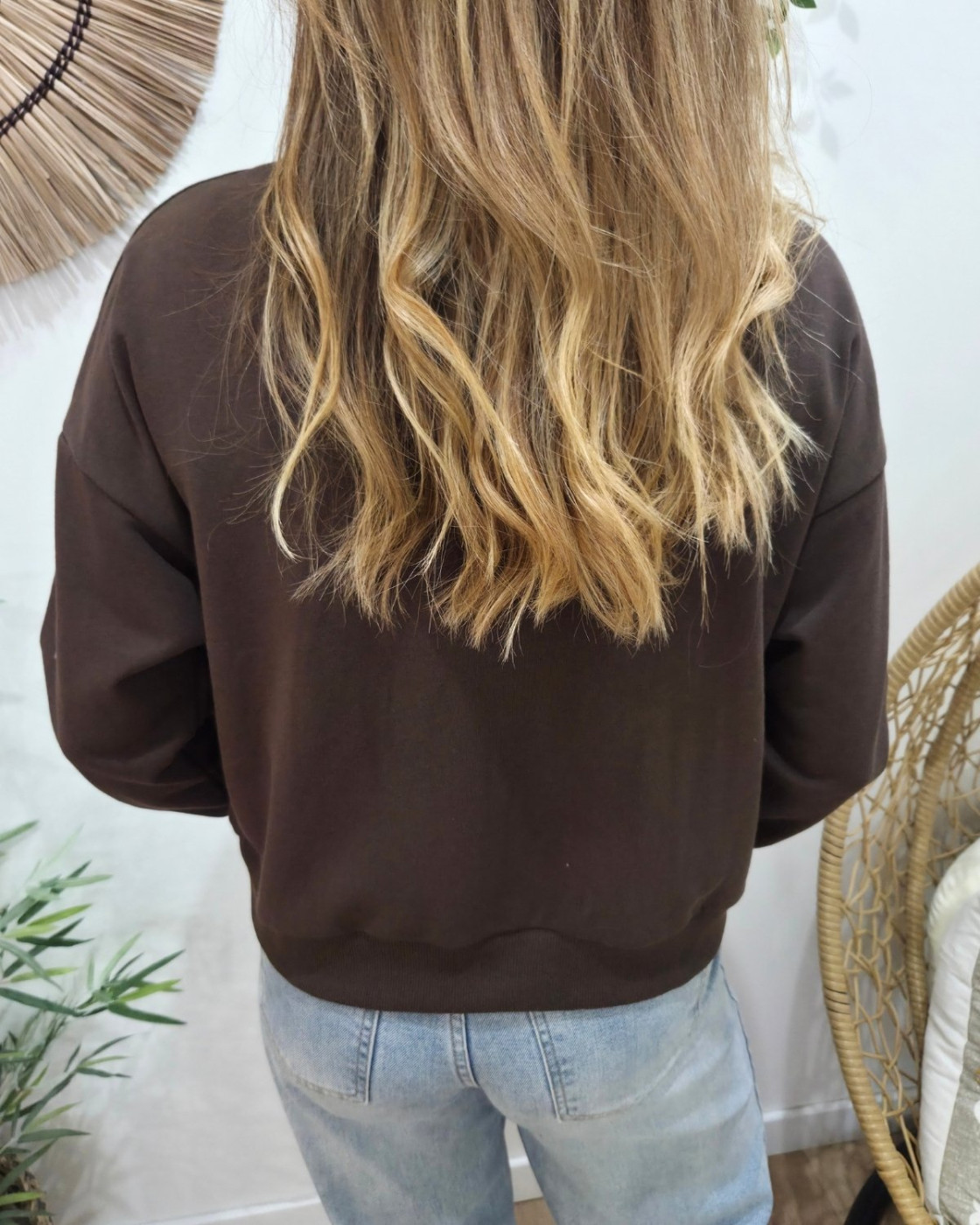 Sweat femme marron broderie Bichette dorée