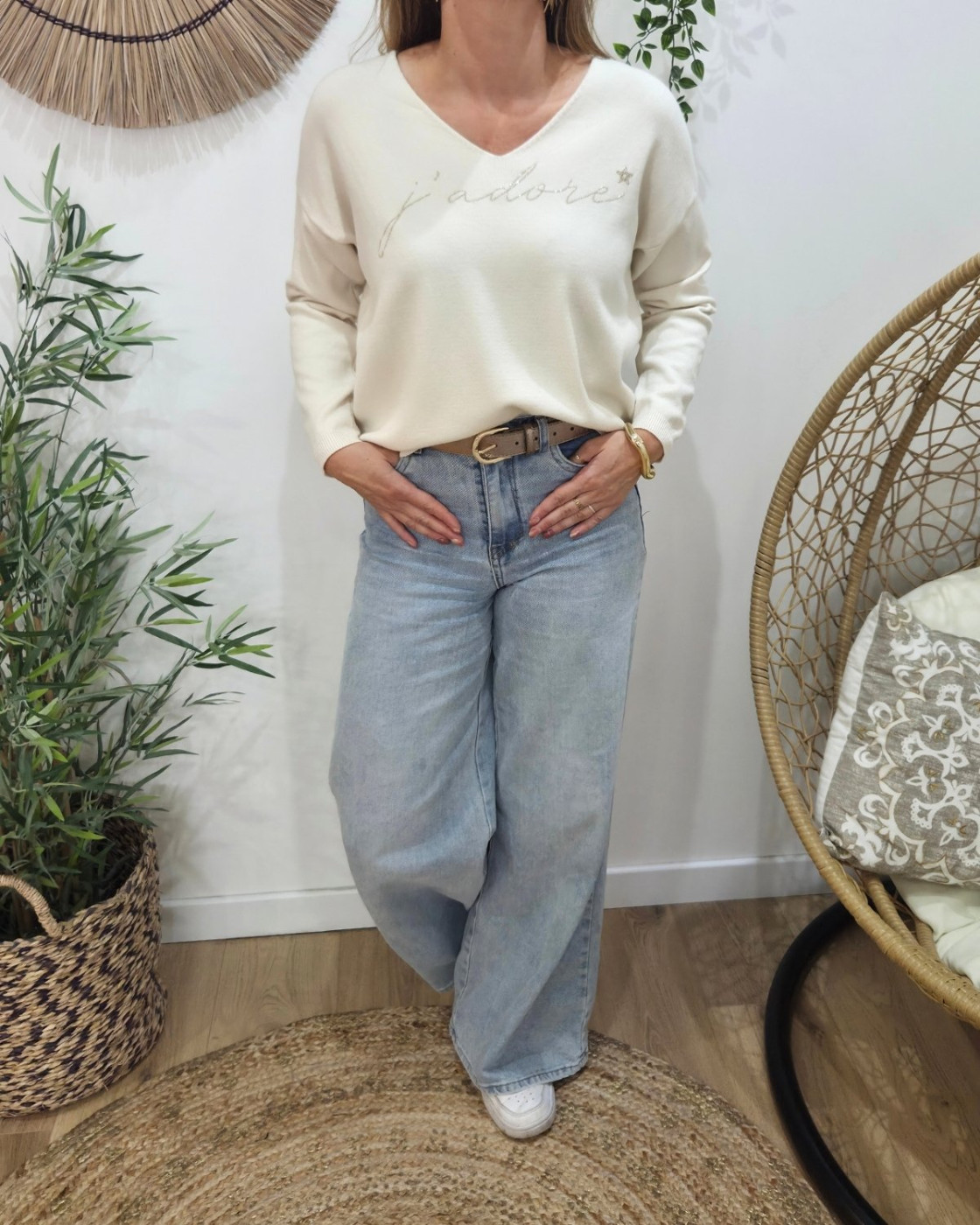 Pull femme J'adore pailleté