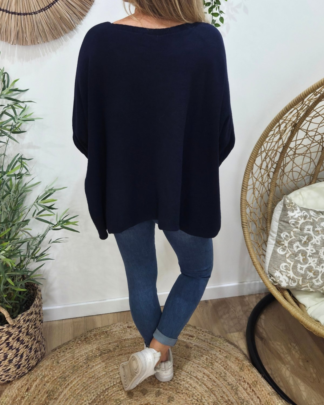 Pull femme oversize col rond Iconic pailleté