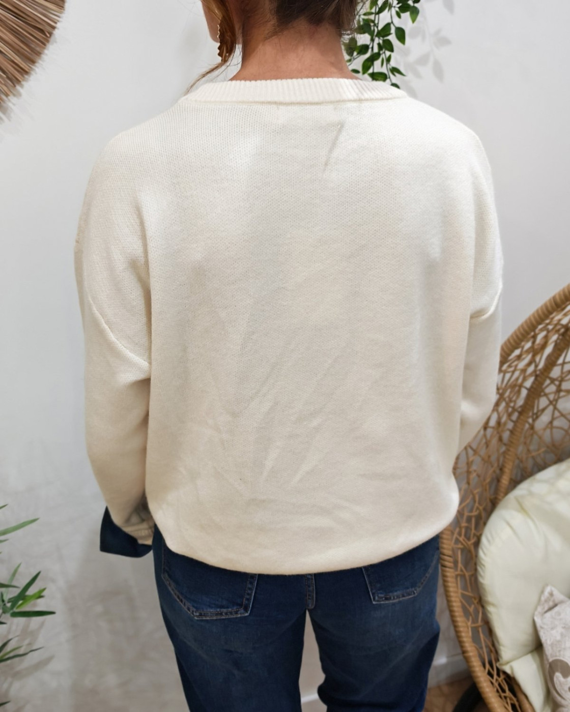 Pull femme beige ICONIC club bleu jean