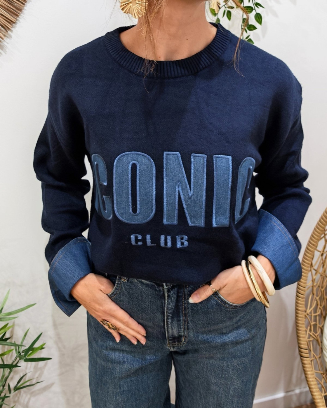 Pull femme bleu marine ICONIC club bleu jean